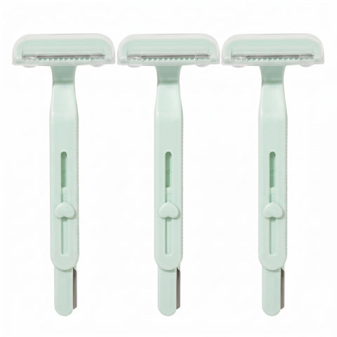 2 in 1 Women's Razor, Derma Planning Tool for Face, Body, Eyebrows, Precision Razor for Sensitive Areas with Wide Head (Green, 3 Pieces)