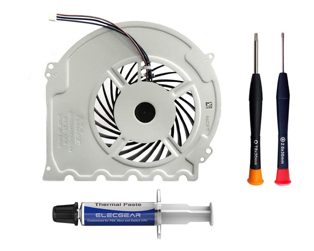 ElecGear Replacement Internal Cooling Fan for PS4 Slim CUH-2xxx, CPU Heat Sink Cooler, PlayStation Thermal Composite Paste, TR8 Torx Security Screwdriver Repair Tool Set