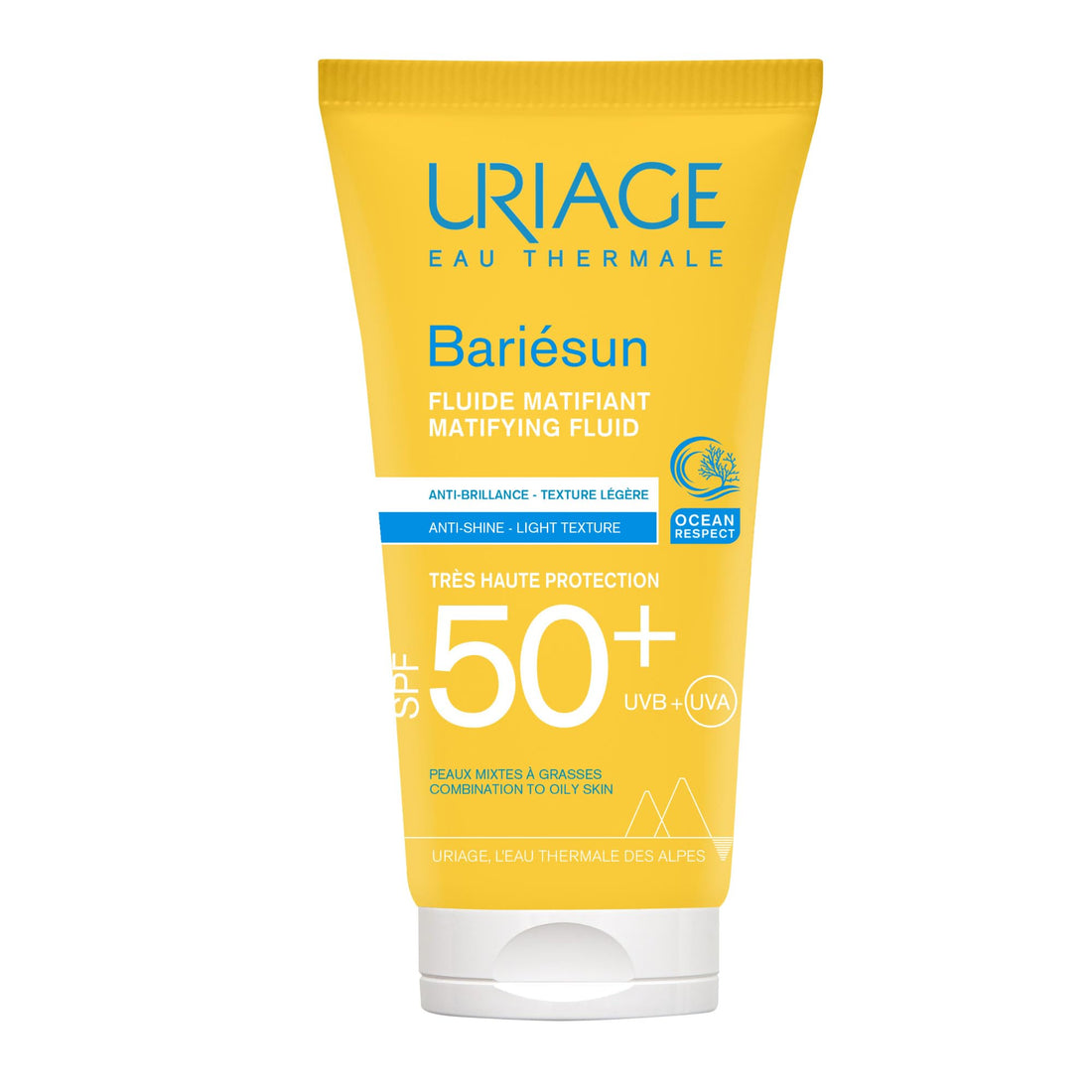 URIAGE Bariesun Mattifying Sunscreen SPF50+ - Mattifies & Regulates Sebum Excess - Lightweight - No White Cast - Water & Sweat Resistant - For Combination to Oily Skin - 50ML