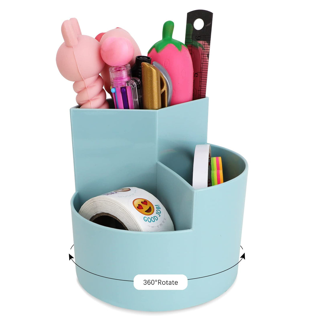 Minimalist Blue Pen Holder, 3-Slot Rotating Desktop Organizer