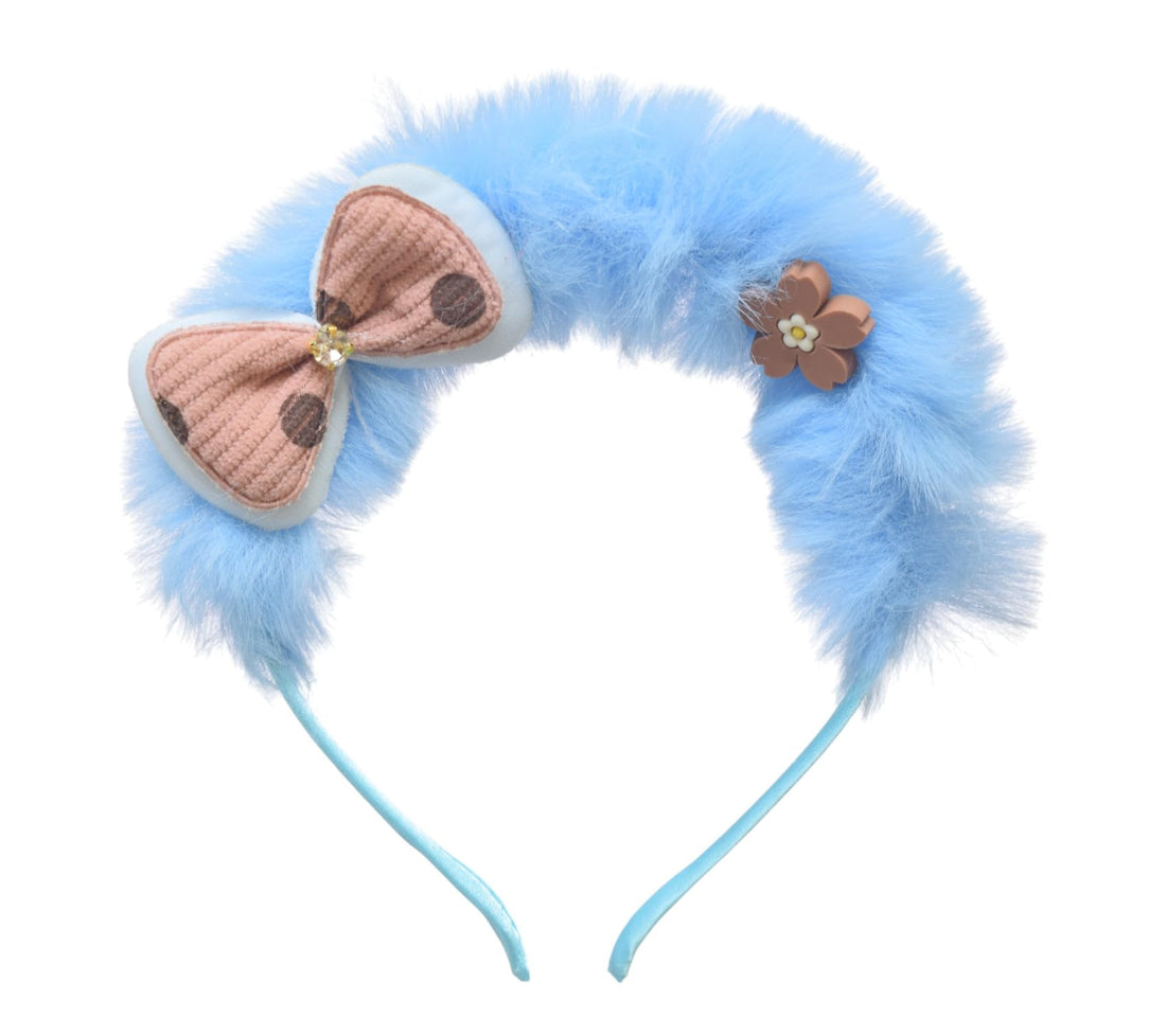 Daphne Half Padded Hair Band With Bow Design For Girl - Blue Biege