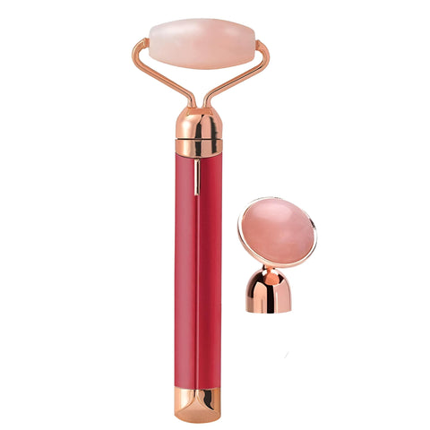 2 in 1 Rose Quartz Face Roller - Micro Vibration Facial Roller with Extra Eye Stone for Skin Care Face Lifting Anti-Wrinkle Anti-Aging Beauty Tape Handheld Electric Beauty Tape for Smooth Skin