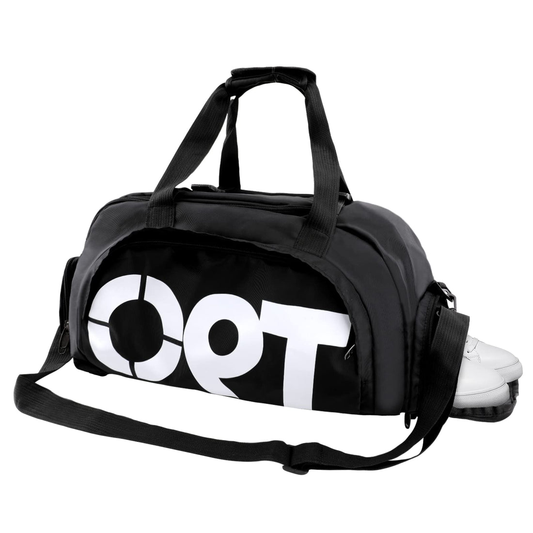 Sports Gym Bag Duffel with Shoes Compartment, Macause Backpack Fitness Crossbody Straps Travel Luggage Men Women Weekend Rucksack Holdall Carry on for Swimming Football Basketball, Black