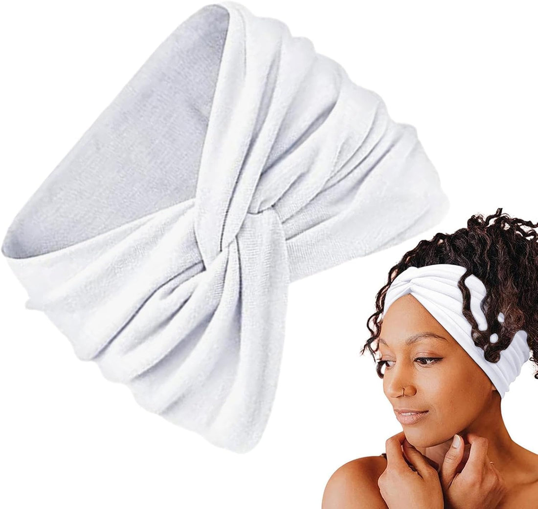Turban Headbands for Women Wide Head Wraps Knotted Stretchy Knotted Twist Soft Cotton Headbands, Non-Slip Fashion for Women Yoga, Workout, Running. (White)