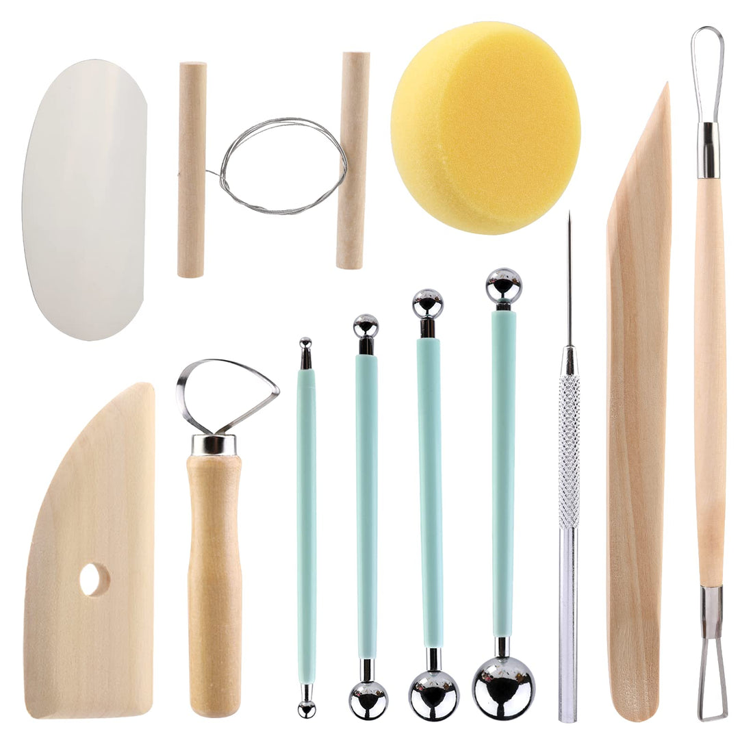 LOKUNN Clay Tools Kit, 15 PCS Ceramic Clay Sculpting Tools Set for Beginners, Dotting Tools Ball Styluses Kits for Rock Painting Pottery Craft Baking, Carving, Drawing, Dotting, Molding, Shaping