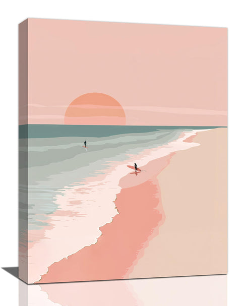 Boho Beach Decor Wall Art Minimalist Coastal Sunset Pictures Wall Decor Ocean Print Painting Abstract Artwork Modern Home Decorations for Bathroom Living Room Bedroom Office Framed 12"x16"