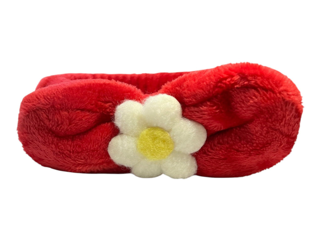 Daphne Velvet Headband With Flower Design For Girls - Red