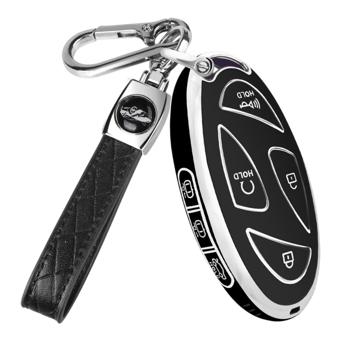 TPU Car Key Case with Leather Medallion – Compatible with Hyundai Santa Fe Sonata Tucson Grandeur Ioniq 6 Kona Elantra (2022-2025 Models) – 7 Buttons Remote – Full Protection & Stylish Accessory