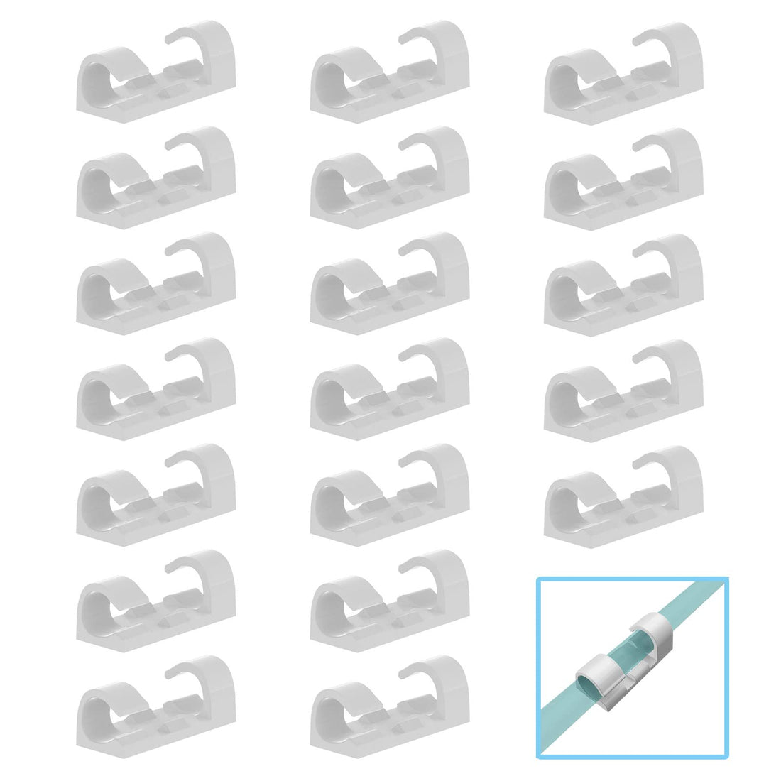 Cable Clips with Self-Adhesive Wire Management Straps Cord Grip Holders Cable USB/TV/PC Wire Tidy Organizer Baseboard Cable Ties (White 20 PCs)