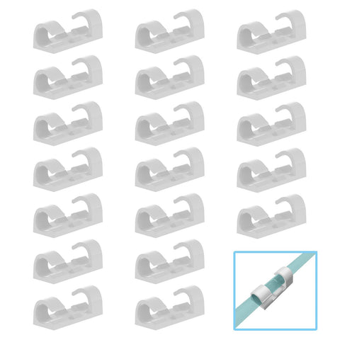 Cable Clips with Self-Adhesive Wire Management Straps Cord Grip Holders Cable USB/TV/PC Wire Tidy Organizer Baseboard Cable Ties (White 20 PCs)