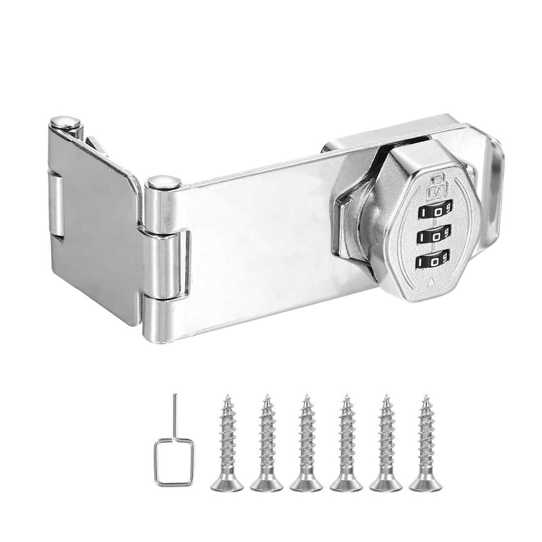 PATIKIL Combination Rotary Hasp Locks, 90 or 180 Degree Combination Safety Lock Door Latch with 3 Digit Password for Drawers Cabinets Flip Barn Door, Silver