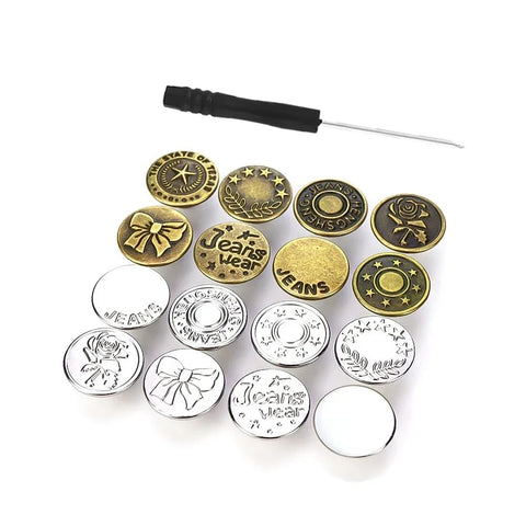 10 Pieces Seamless Replacement Jeans Buttons - 17mm Removable Adjustable Metal Buttons with Screwdriver, Waist Adjuster for Men Women, Easy to Install and Firm Repair Kit