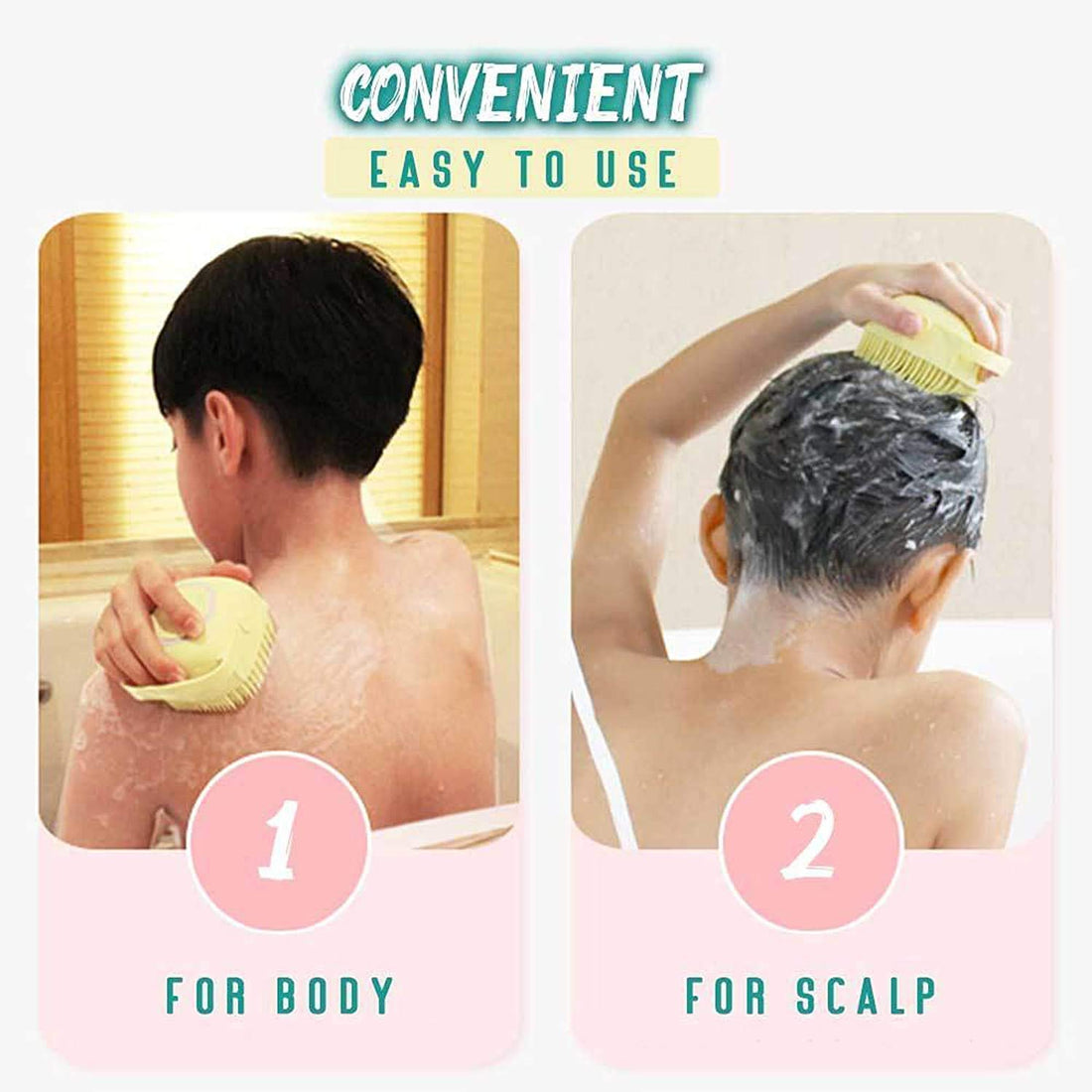 2 Pcs Combo Silicone Soft Bath Body Brush with Shampoo Dispenser Back BrushUltra Exfoliating Scrubber Deep Cleaning Gentle Massage Exfoliation Kids Men Women use in Shower Scrub multicolor