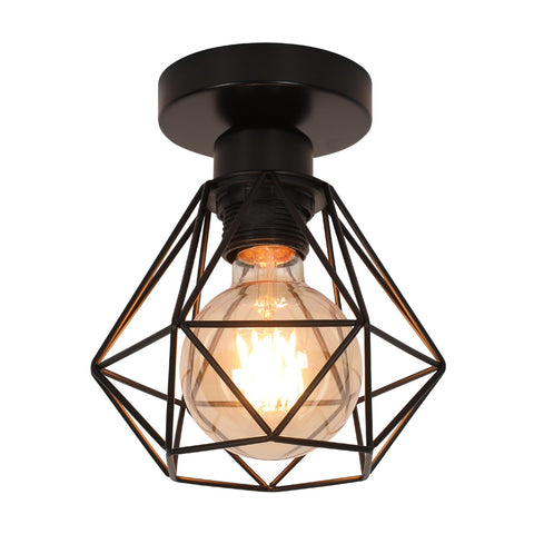 DELIPOP Retro Ceiling Lamps, Black Vintage Pendant Lamps, Industrial Metal Ceiling Lighting E27 in Geometric Cage Style for Living Room, Kitchen, Bedroom, Hallway, Patio