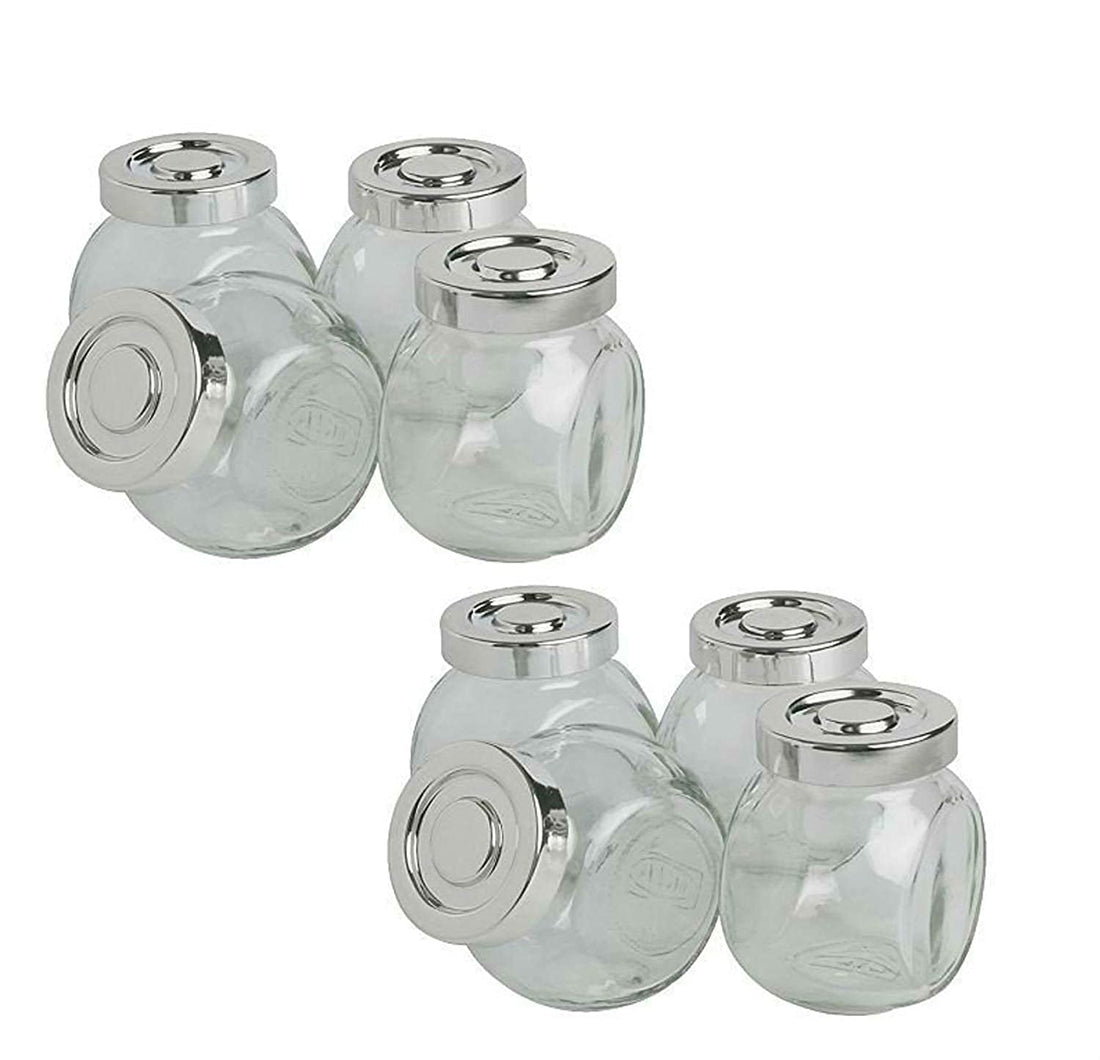 PACK OF 8 GLASS JAR SET DESIGN KITCHEN STORAGE HERBS SPICES SWEETS