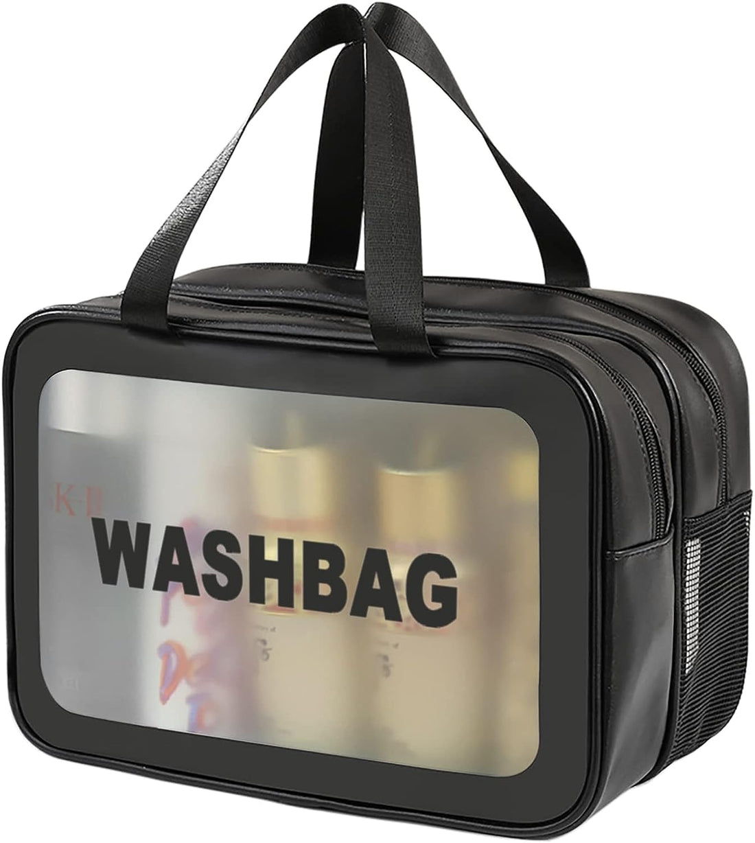 Benting Travel Toiletry Bag for Women, Matte Translucent Toiletry Bag with Handy Handle, Makeup Cosmetic Organizer Bag for Travel Toiletries Accessories (Black)