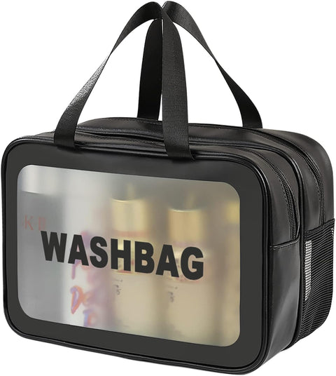 Benting Travel Toiletry Bag for Women, Matte Translucent Toiletry Bag with Handy Handle, Makeup Cosmetic Organizer Bag for Travel Toiletries Accessories (Black)