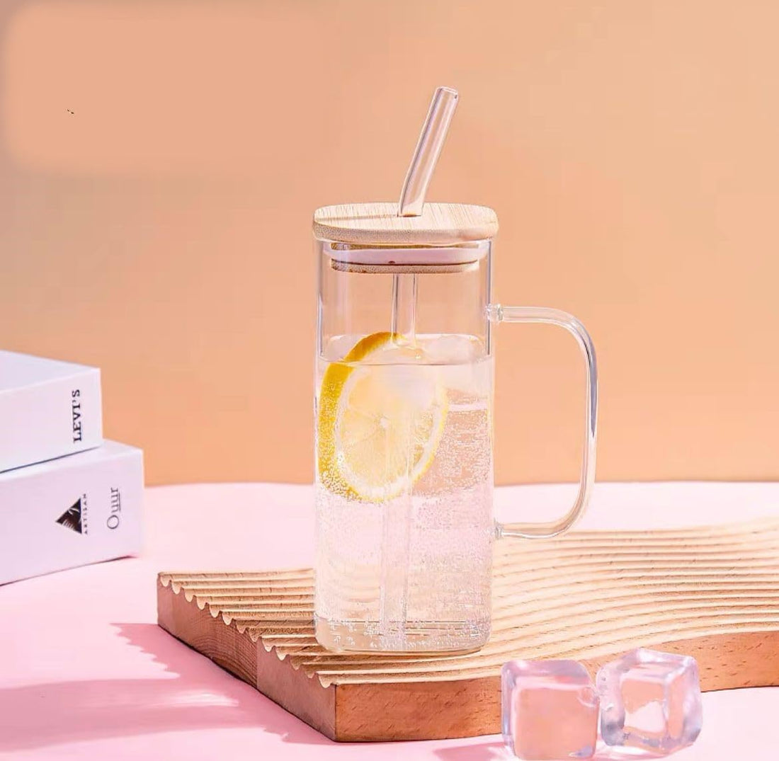 Pyrex 400ml Square Thermal Cup with Wood Lid, Clear, Modern, 400 milliliters, Reusable, Cocktail, Square, 1 piece