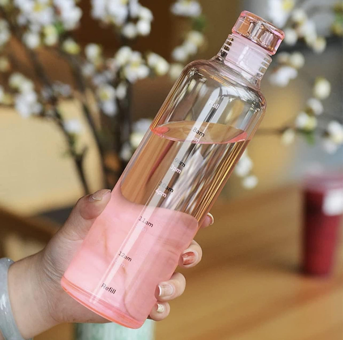 Time Scale Printed Clear Water Bottle | 500ml Reusable Leak Proof Cap High Quality Plastic Water Bottle | Use for Sports, Gym, Fitness (Pink)