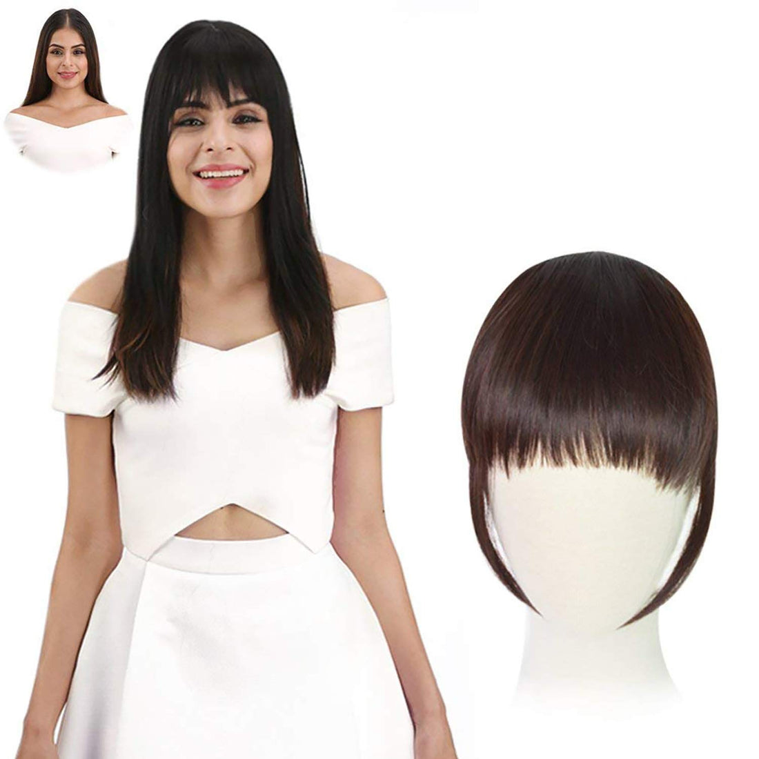 DILLARDS Foreign Holics Front Bang Hair Fringe 2 Clips Hair Fringes Extension For Women Feel Real Hairs (Black)