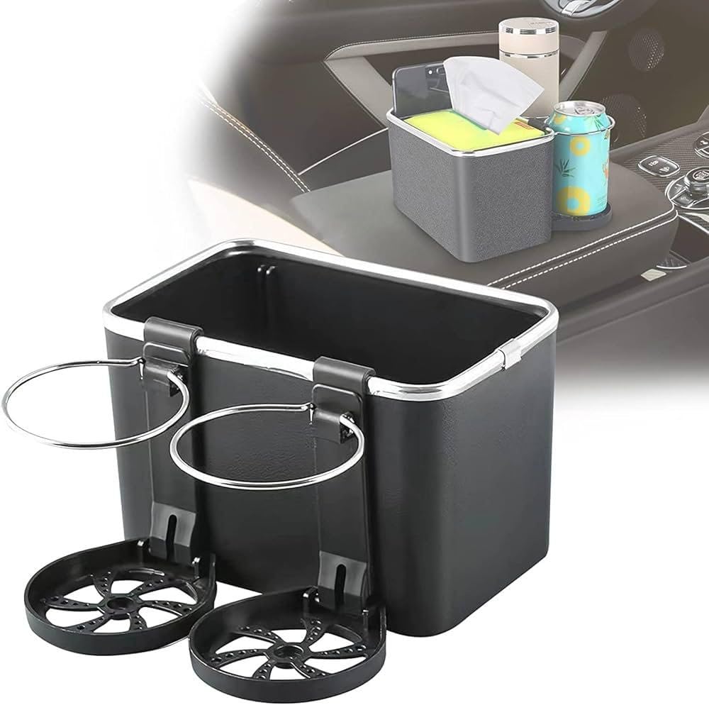 Car Fixed Storage Box with 2 Cup Holders Car Seat Organizer with Cup Holder Multi-Use for Cars