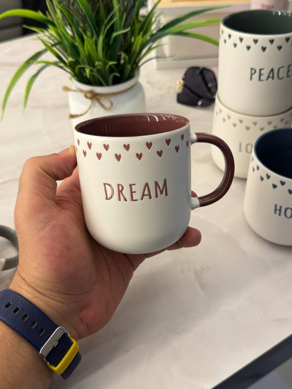 Decorative Porcelain Coffee Mug, 330ml, White with Heart Pattern .soh