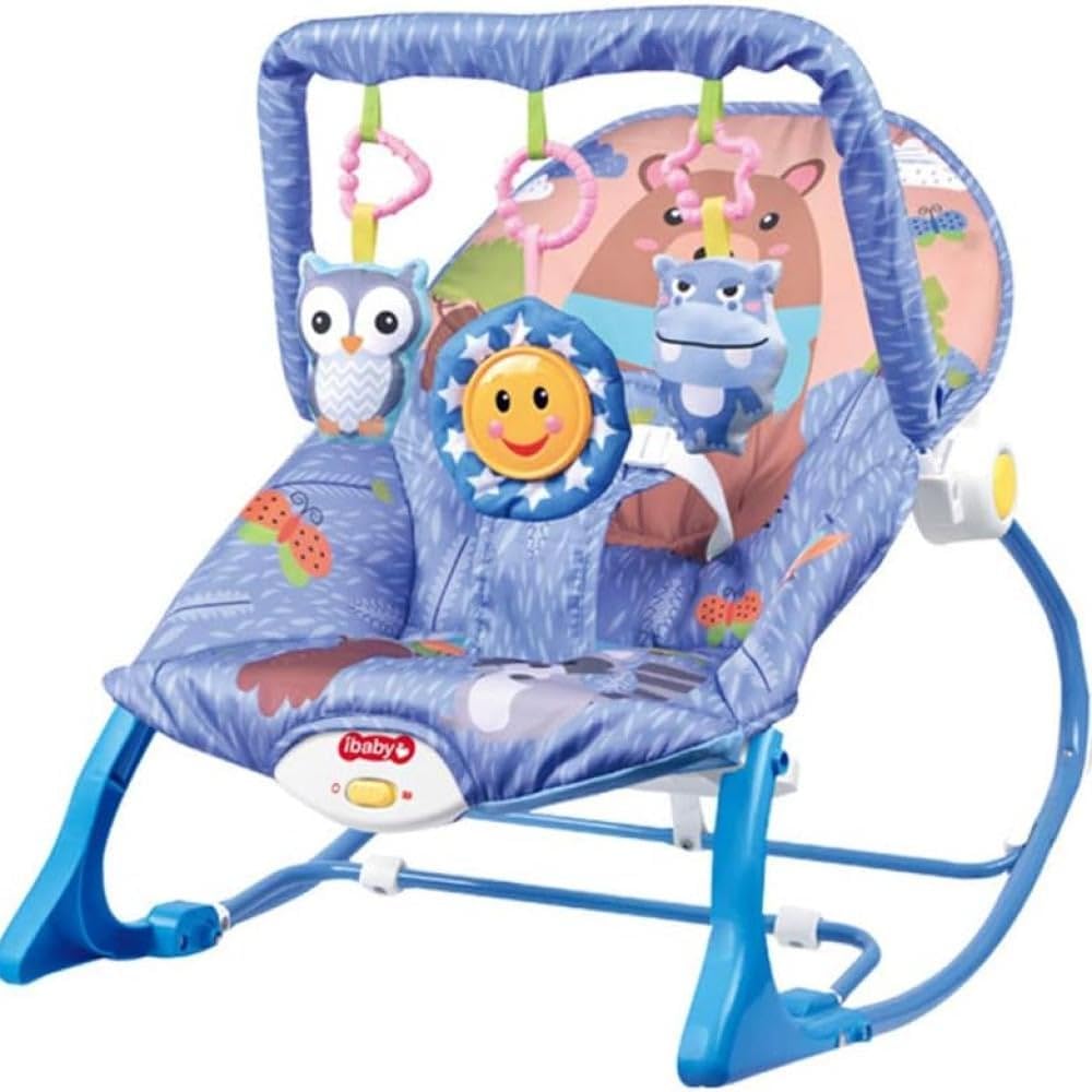 Adjustable 2-in-1 Baby Rocker & Stationary Seat - Soothing Infant Bouncer with Calming Vibrations and Interactive Hanging Toys - Grows with Baby from 0 Months to 18kg (Bear)