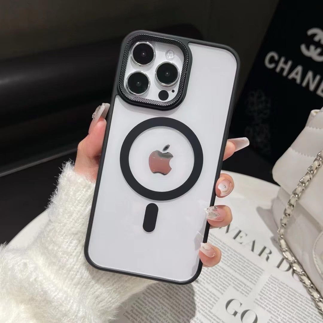 Luxury Metal Lens Camera Protection Meg*Safe Phone Case for iPhone 14 Wireless Charging Cover - Clear Back Slim -