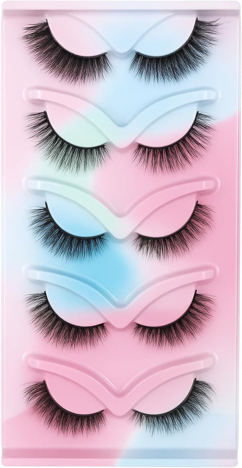 Fluffy 5 Pairs Wispy False Eyelashes Set – Lightweight Natural-Looking Lashes for Soft Volume & Length, Comfortable Flexible Band, Reusable Eye Makeup Accessories for Daily Wear & Special Occasions