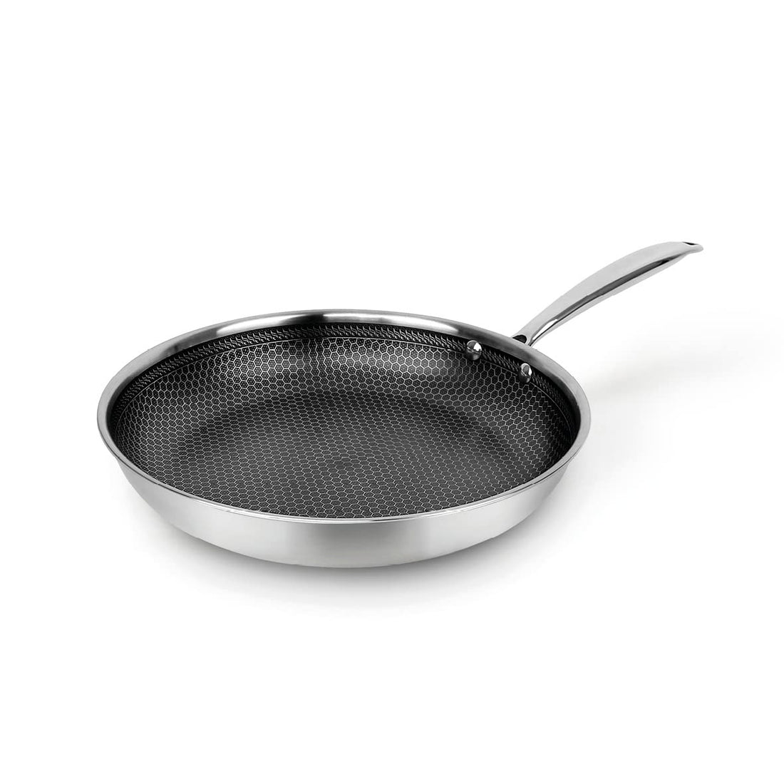 Qdesign - Triply Stainless Steel Frying Pan with Non-Stick Coating for All Hob Types, Including Induction - Healthy, Low-Fat Cooking - Scratch-Resistant, 28 cm