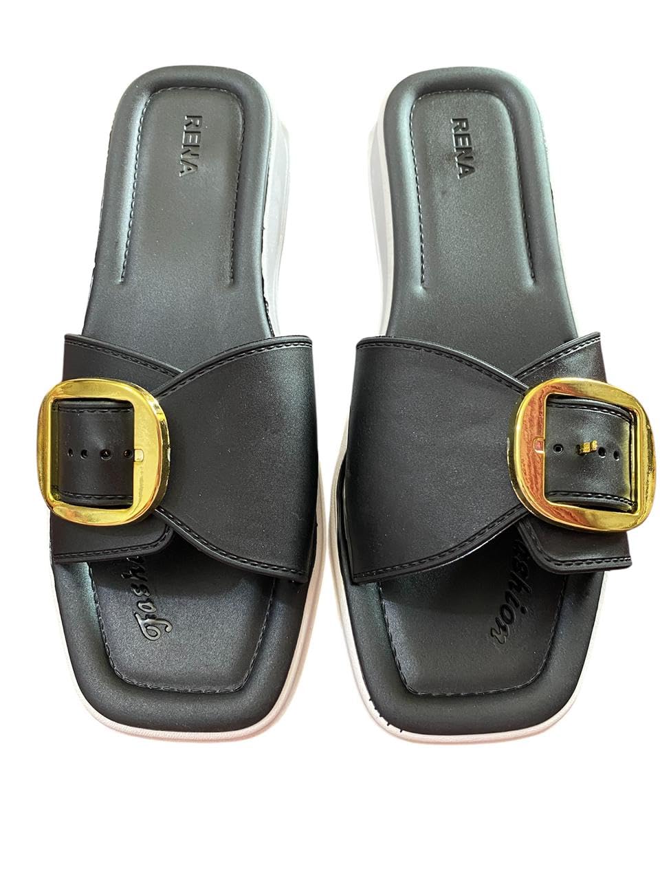 Women's Slippers with Comfortable Medical Sole - Buckle Shape - Quick Dry Flat Slippers - Perfect for Home, Beach and Street - Waterproof and Non-Slip - Women's Flip Flops - Black