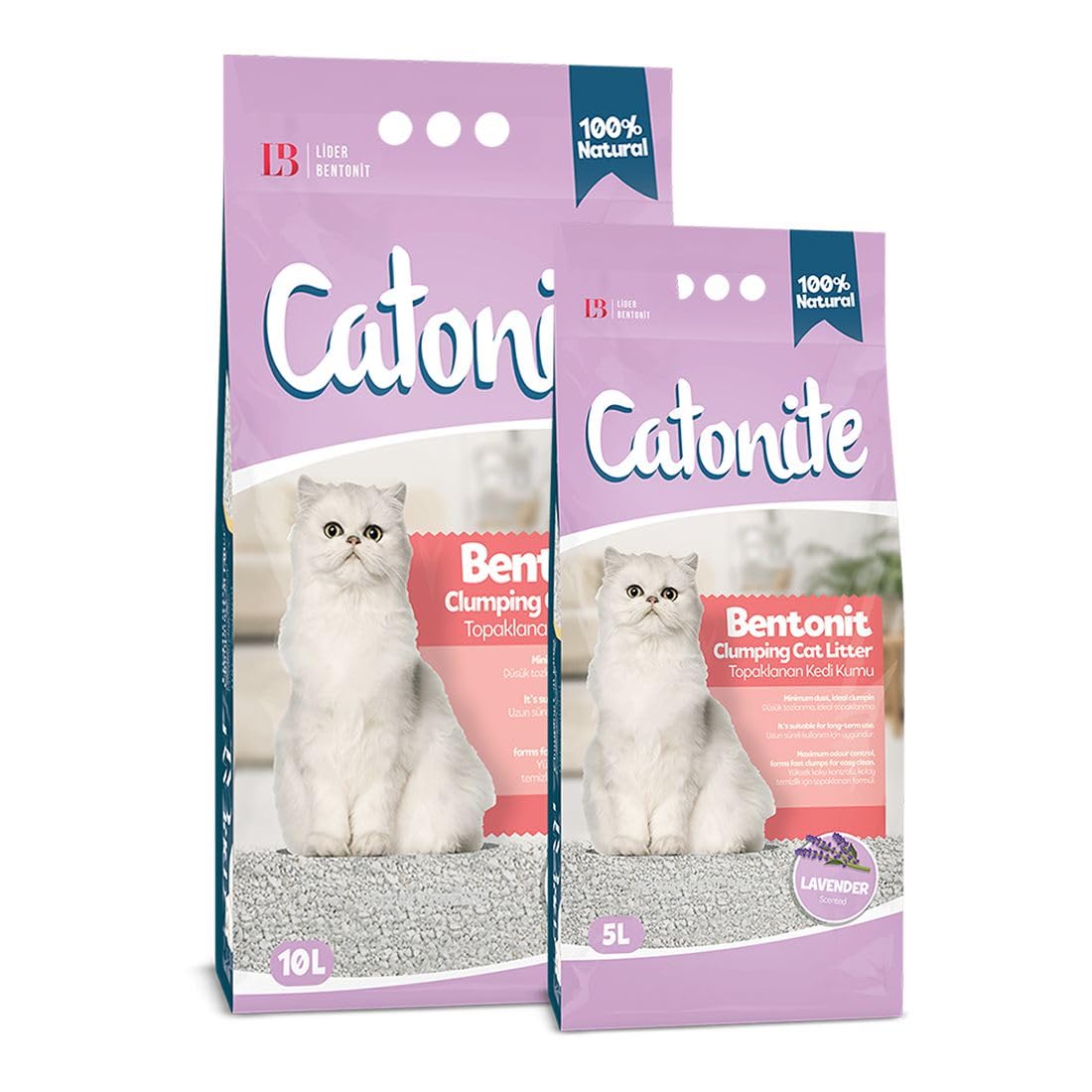 Catonite Anti-Bacterial & Dust Fast Clumping Cat Litter with Fresh Scents Made with Bentonite (10L, Lavender)