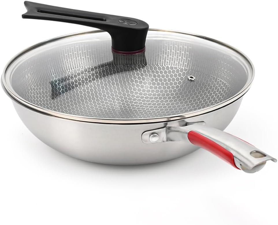Nonstick Frying Pan 32 CM With Lid Skillet Induction Compatible Cookware Tempered Glass Cover Easy Clean Anti Warp Base Dishwasher Safe Cooking Pan