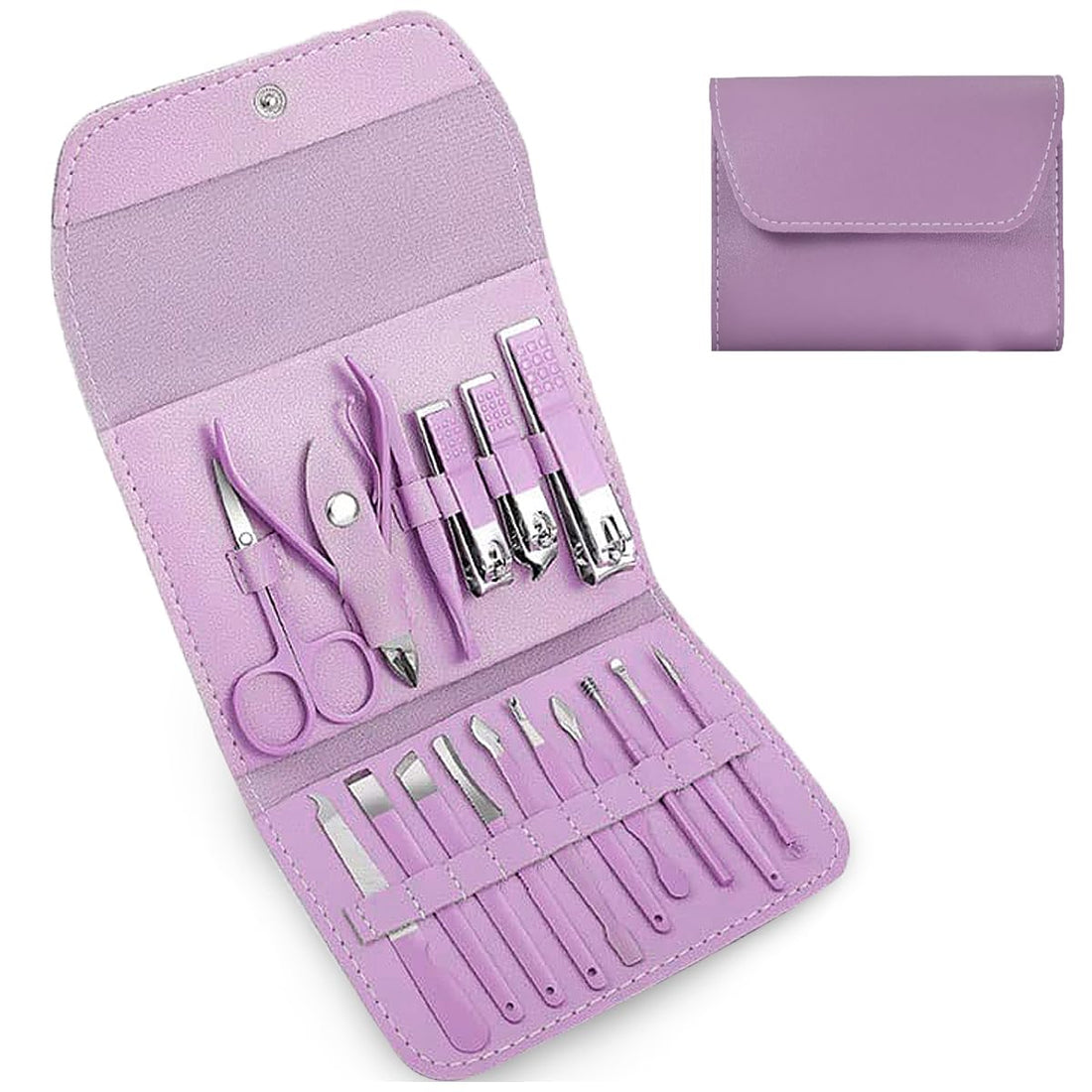 hanso Manicure Set, Manicure Pedicure Set, Professional Pedicure Kit for Men & Women, Stainless Steel Nail Clippers, Scissors & Grooming Tools with Luxury Leather Case, 16 in 1 (Purple)