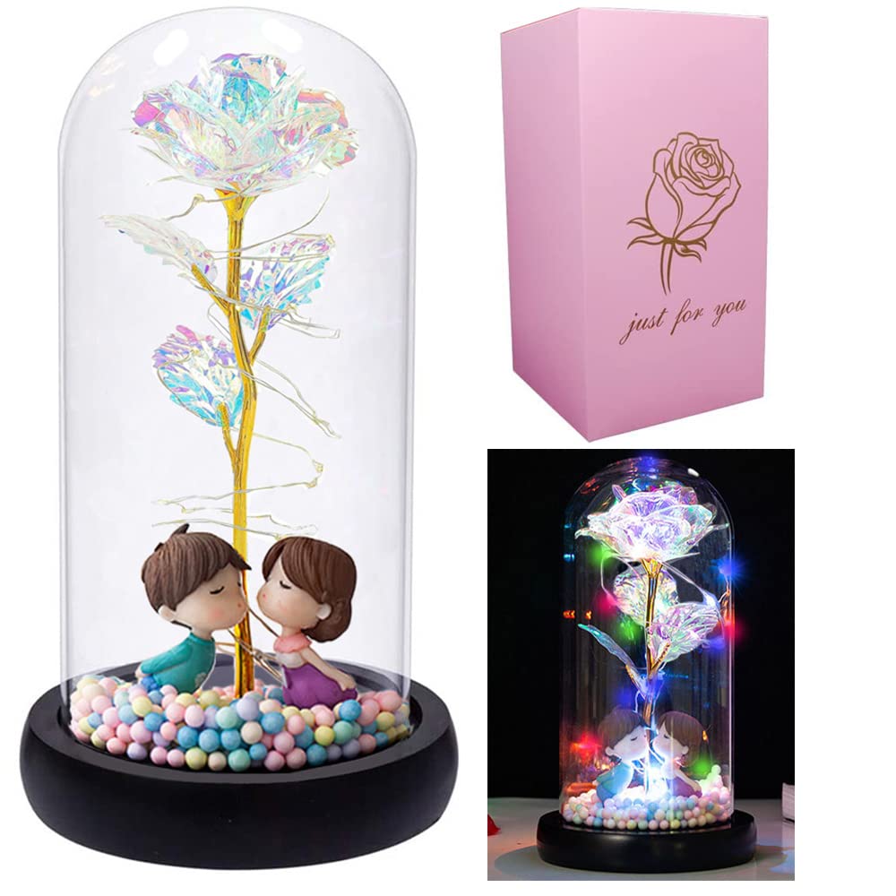 Valentines Day Gifts for Her,Women's Gift Birthday Gifts Colorful Preserved Rose Gift Flower, Last Forever Rose in A Glass Dome, Unique Gift for Her, Mom,Grandma Love