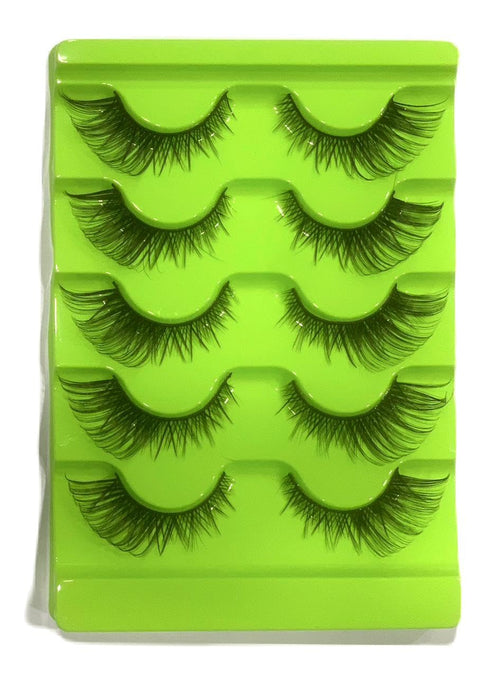 LASHES 5 PAIRS - HAND MADE -3D Mink Lashes False Eyelashes Handmade Wispy Fluffy Long Lashes Natural Eye Makeup Tools Eye Lashes-GREEN