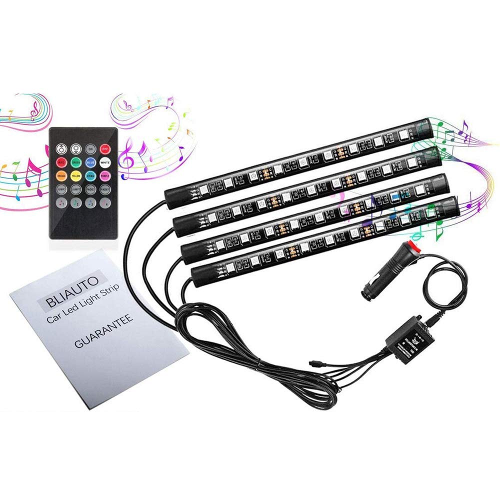 Car LED Strip Lights Footwell Lights Car LED Interior Lights 48LEDs Atmosphere Neon Lights 12V Multicolor RGB Underdash Lighting Kit with Sound Active Wireless Remote(8Colors,48Leds)