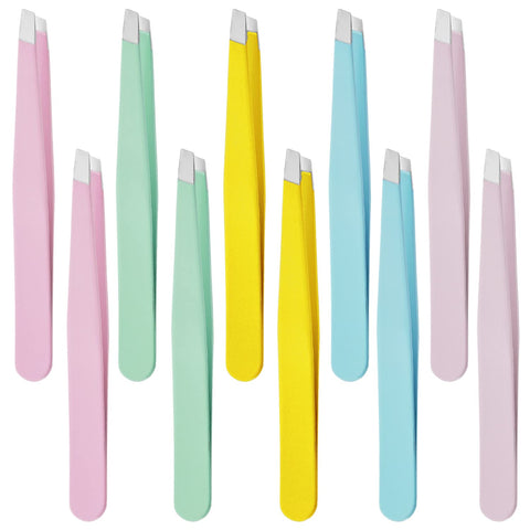 REDANHA Eyebrow Tweezers Set, 10 Pieces Stainless Steel Tweezers Slant Tip Tweezers Facial Hair Eyebrow Precision Tweezers for Women and Men (Macaron color)