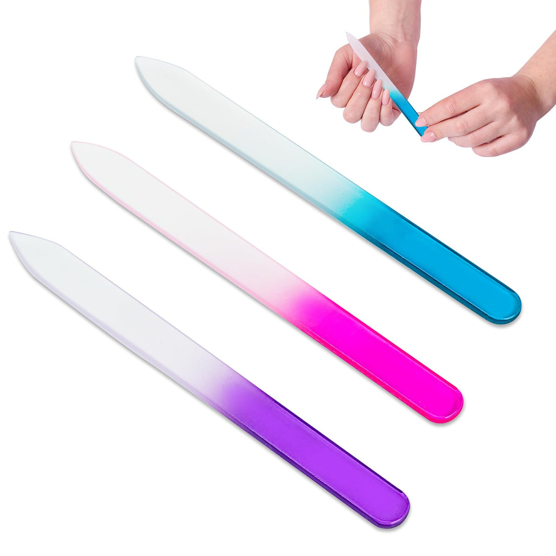 MSKS 3PCS Crystal Glass Nail Files Professional Manicure Double-Sided Professional Salon Manicure Tool Hygienic and Long Lasting for Shaping The Natural Nails and Artificial Nails