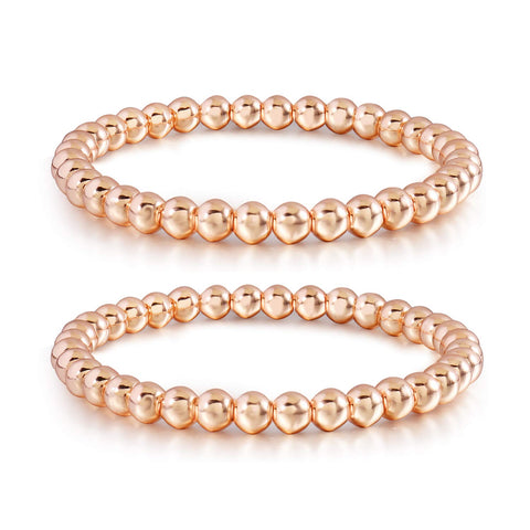 Badu Gold Bead Bracelet for Women 14K Gold Plated Bead Ball Bracelet Stretchable Elastic Hypoallergenic Bohemian Stackable Bracelet