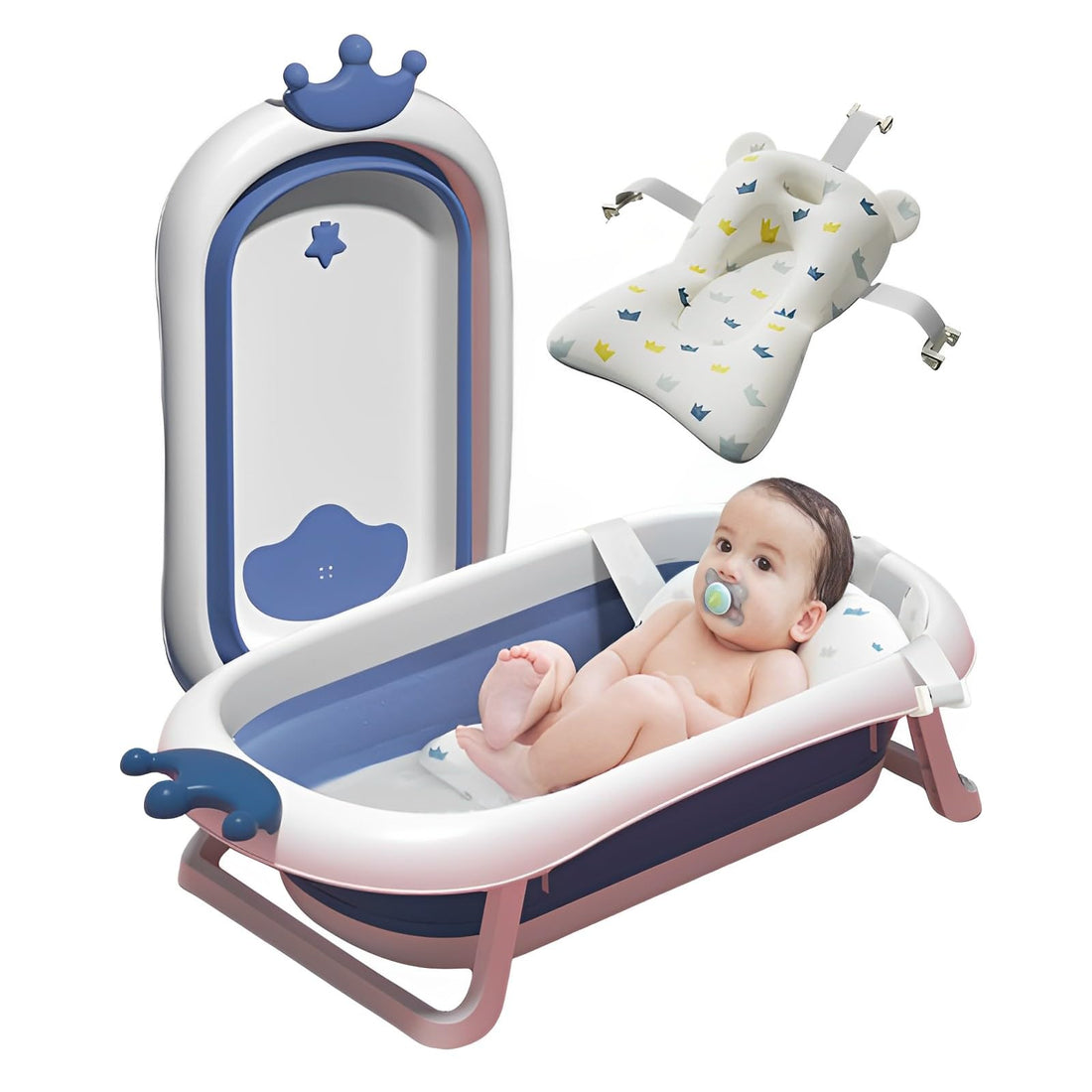 Arabest Collapsible Baby Bathtub, Temperature Sensing Tub with Fabric Newborn Sling for Baby to Toddler, Travel Portable Toddler Bathtub (BLUE)