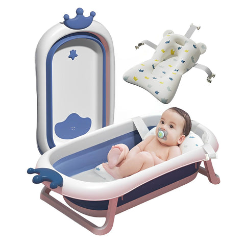 Arabest Collapsible Baby Bathtub, Temperature Sensing Tub with Fabric Newborn Sling for Baby to Toddler, Travel Portable Toddler Bathtub (BLUE)