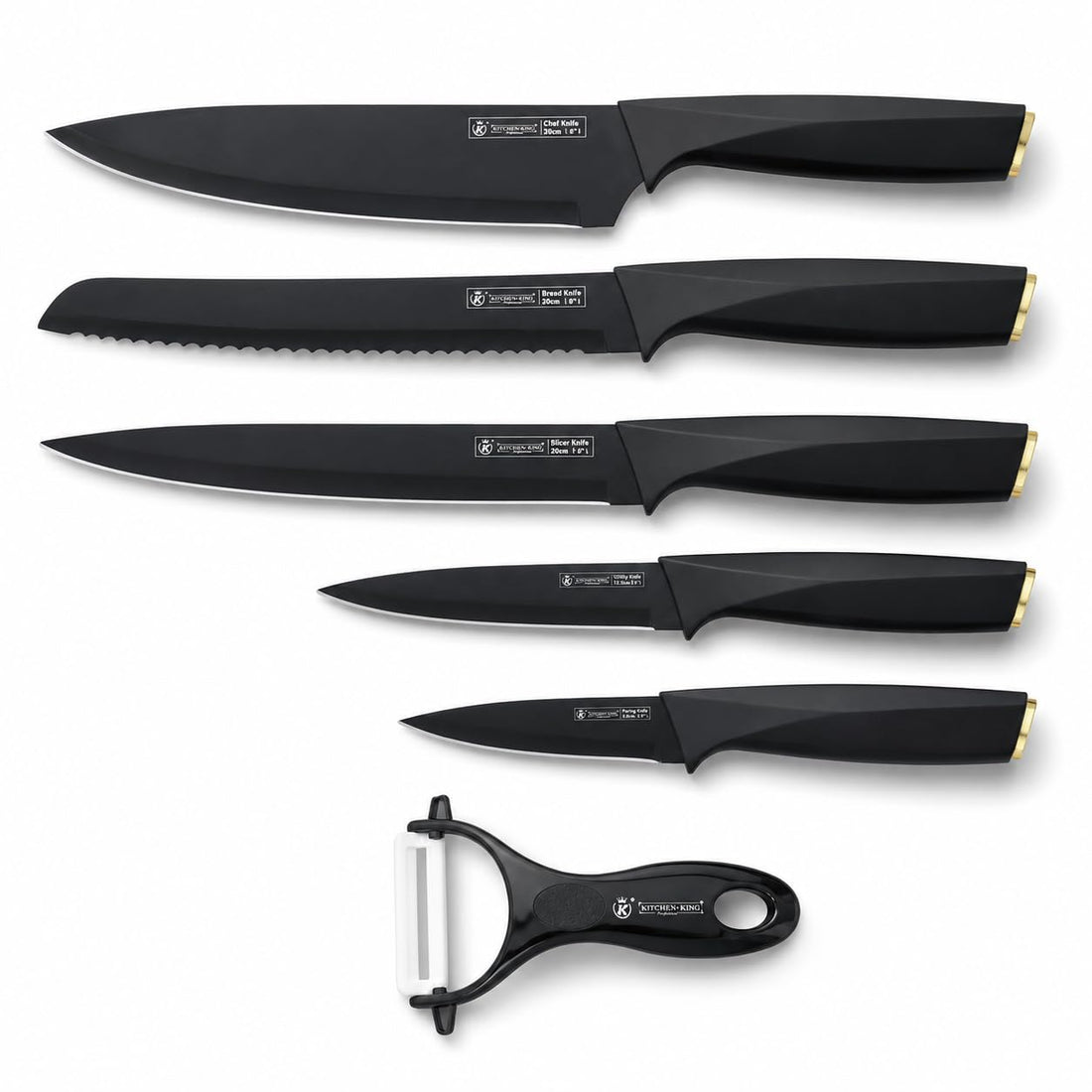 Kitchen Knives Set 6 Pieces, Marble Coated Non-Stick Cooking Knife Set With Chef Knife, Bread Knife, Slicing Knife and Paring Knife, H-736
