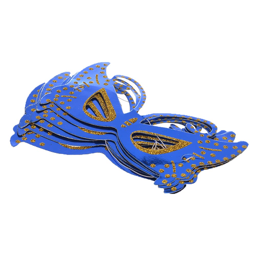 Paper Glitter Eye Mask For Party And Birthday Set Of 6 Pieces - Blue Gold