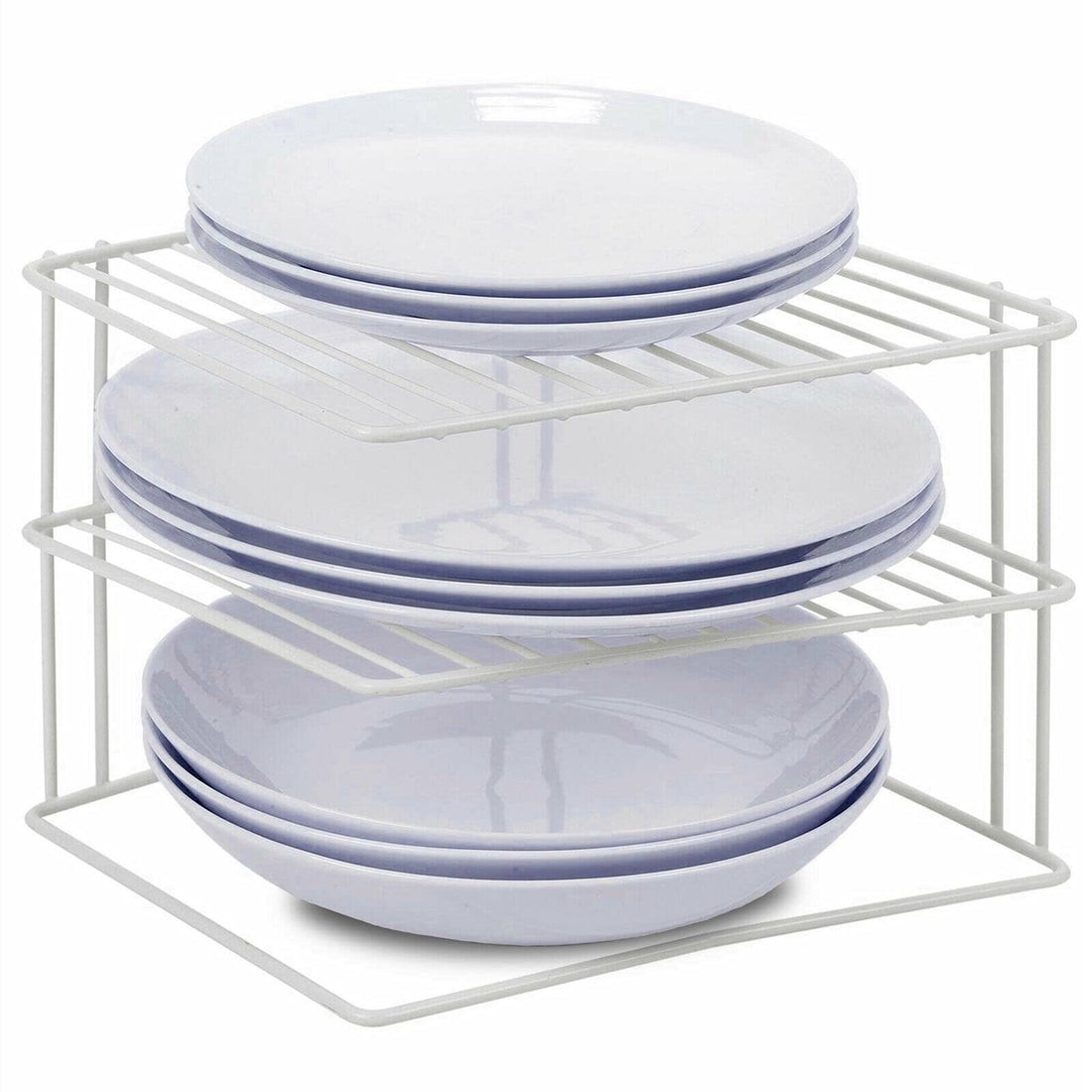 Funky Boys Premium White Metal Three Tier Corner Dish Organizer for Kitchen, Space Saving Storage Rack - 25 x 26 x 25 cm (SI-K1030)