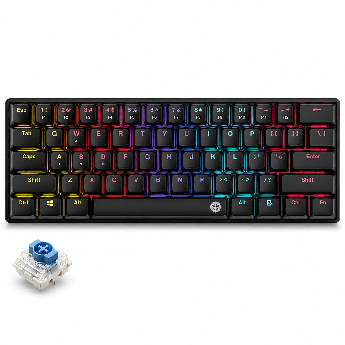 FANTECH ATOM Gaming Mechanical Keyboard - Low Profile Switches - RGB 17 Modes - Extra Keycaps (Black (Blue Switch), AIR61 MK311)