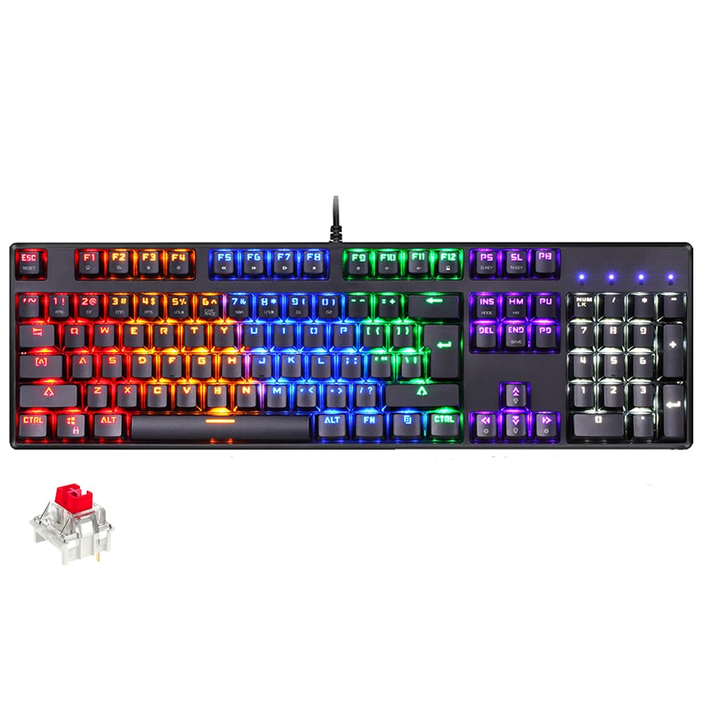 CK107 RGB Gaming Mechanical Keyboard – Red Switches, Full Anti-Ghosting Keys, Full RGB Backlit Keyboard for Gaming & Typing