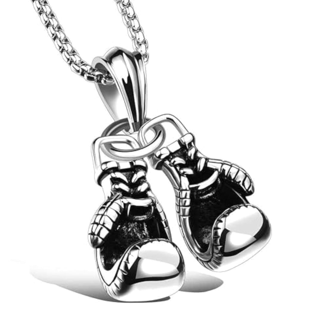 Fitness Sports Boxing Gloves Titanium Pendant Necklace for Men - Silver