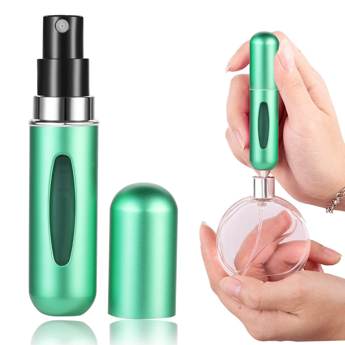 Wendergo Refillable Perfume Atomiser 5ML Mini Spray Bottle Portable Empty Travel Bottle for Handbag Purse Pocket Luggage (Green)