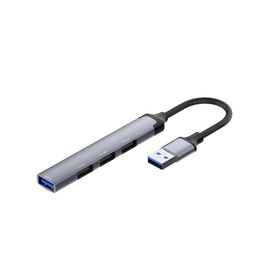 USB Hub Adapter DS-44U, 4-in-1 Multi-Port, Grey Aluminum, USB 3.0 and 2.0 Compatible, 5Gbps Speed, 120mm Cable, Plug and Play